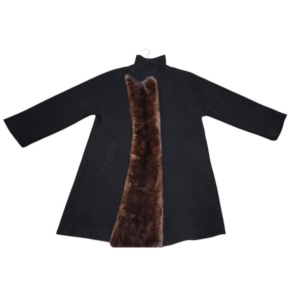 Hilary Radley Black Women's Alpaca Coat Superfine Black Overcoat mink fur Size 4 - Picture 8 of 16